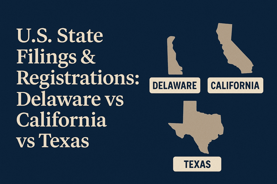 Image for U.S. State Filings & Registrations: Delaware vs California vs Texas LLC — What Entrepreneurs Must Know